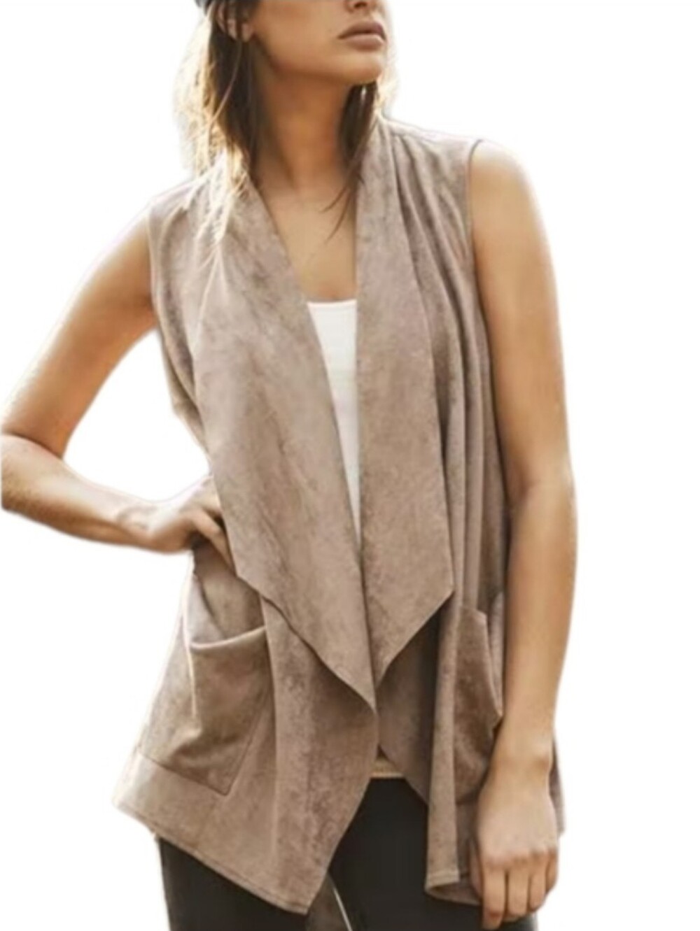 ASTARS | Highland Vegan Stretch Suede Sleeveless Open Front Stretch Vest Size XS